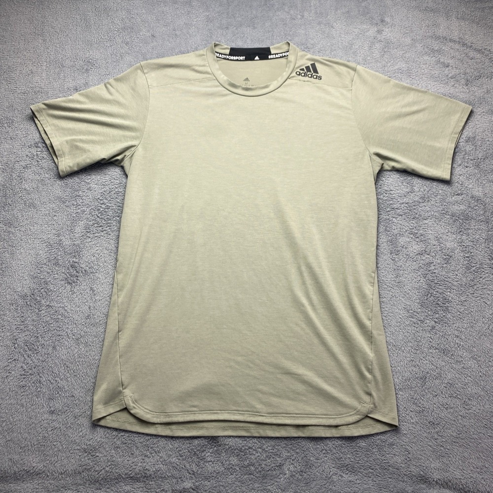 Adidas Aeroready Tshirt Men's Size Medium Beige/Green Performance Stretch